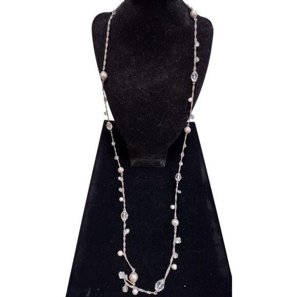 Premier Designs Faux Pearl and Bead Silver Necklace - Picture 1 of 6